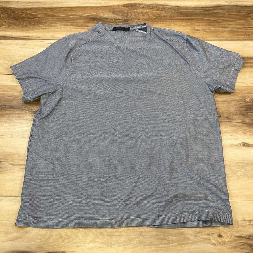 Raffi T-Shirt Men XL Minimalist 100% Cotton Micro Stripe Blue White Quiet Luxury